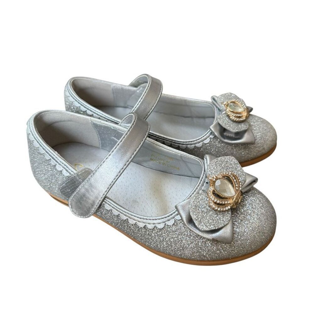 Stelle Slver Gliter Girls Dress Party Wedding Shoes Low Heel Mary Jane 11